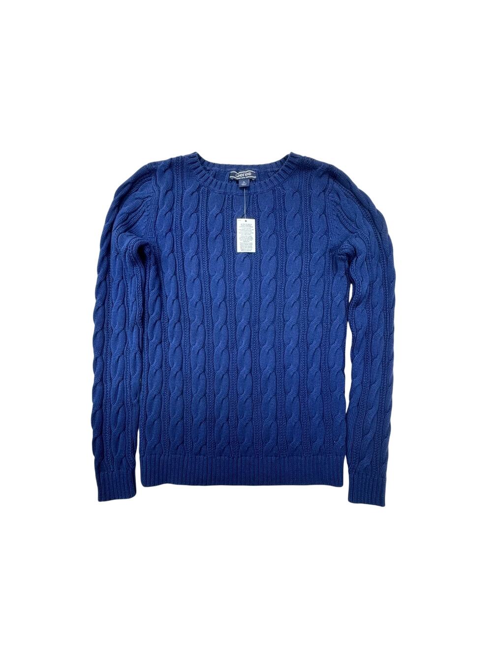 NWT Lands End Women’s Small (6-8) Navy Cable Knit Crewneck Sweater